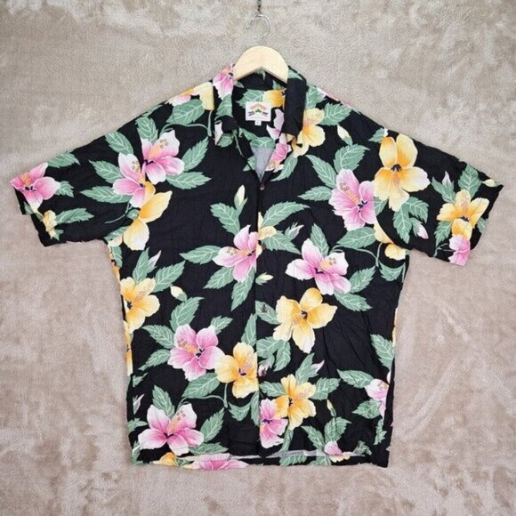 Made in Hawaii USA Pineapple Juice Hawaiian Shirt Mens Sz L Short Sleeve Floral - Picture 1 of 10